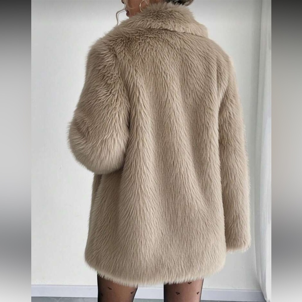 LAST CHANCE ❤️ Luxury faux fur coat lapel collar jacket tan brown - Picture 2 of 5